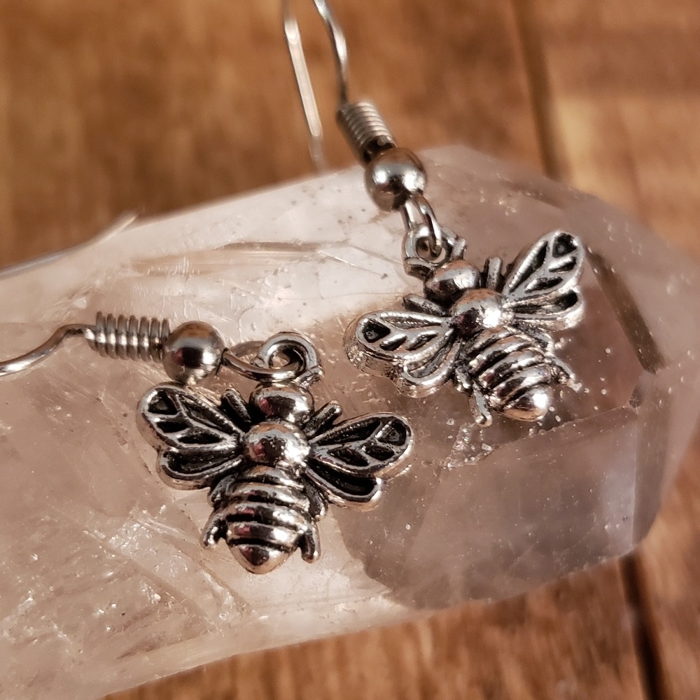 Silver Flowergirl Sweet TINY Honey BEE Earrings Forest Nature Lover Gift